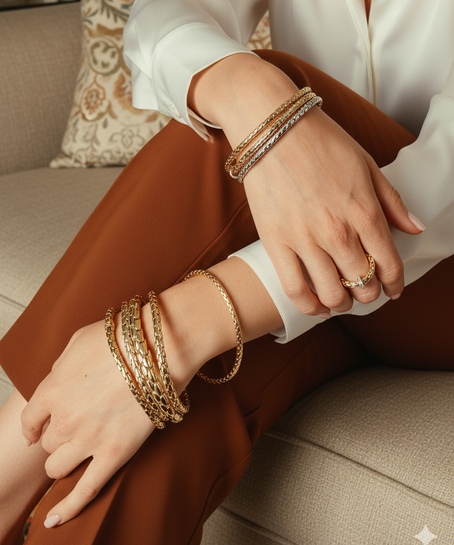 Bracciale flessibile in oro bianco e diamanti Chimento