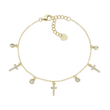 Bracciale Multicharm Dorato Croci e Zirconi Bianchi Amen
