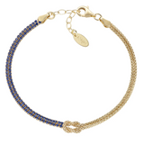 Bracciale Nodo d'Amore Dorato con Zirconi Blu Amen