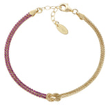 Bracciale Nodo d'Amore Dorato con Zirconi Rossi Amen